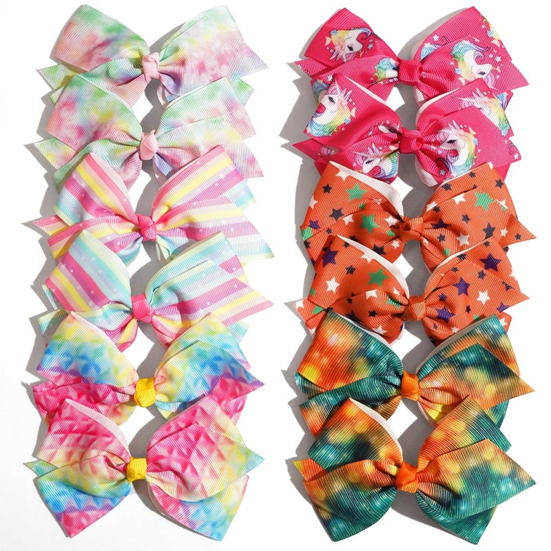 CellElection 24PCS 4.5Inch Bows for Girls Boutique Grosgrain Ribbon Rainbow Hair Bow Alligator Hair Clips Pigtail Bows Unicorn Hair Clips for Baby Girls Toddler Kids Children Teens in Pairs… - Image 5